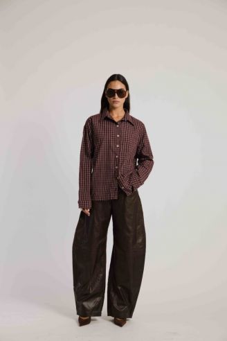 Leather Barrel Pants Vintage Brown