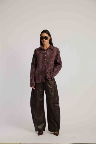 Leather Barrel Pants Vintage Brown