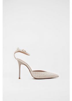 Beige Pumps with Transparent Strass and Strap
