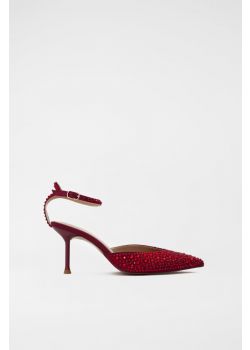 Burgundy Pumps with Strass and Low Heel