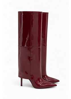 Cherry red μυτερή μπότα με λεπτό τακούνι και ραφές
