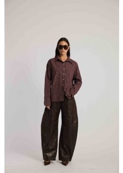 Leather Barrel Pants Vintage Brown