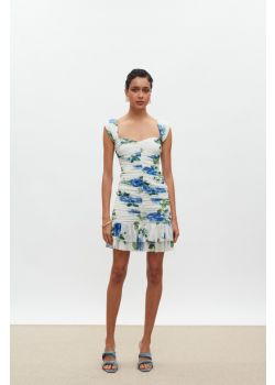 Layla Mini Dress White/Blue Floral